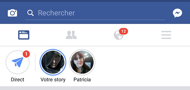 Facebook Stories dans l'application Android