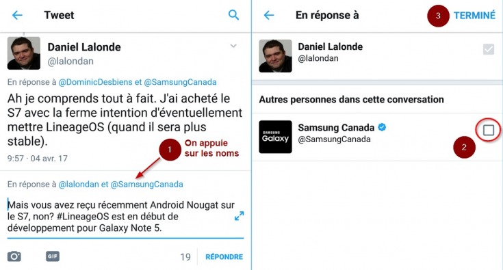 Exclure une mention Twitter sur Android
