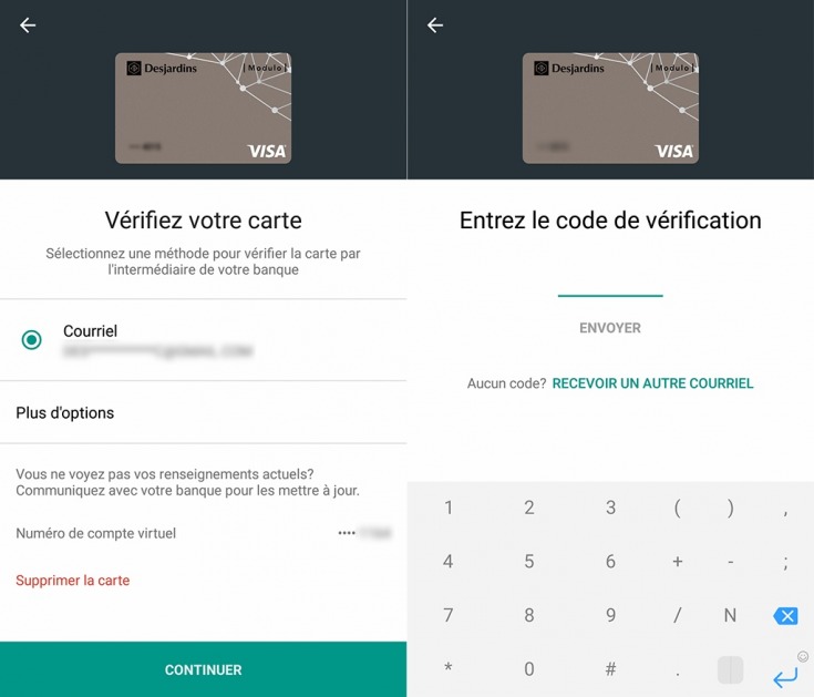 Android Pay : Vérification de la carte bancaire