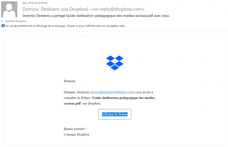 Exemple d'un courriel Dropbox