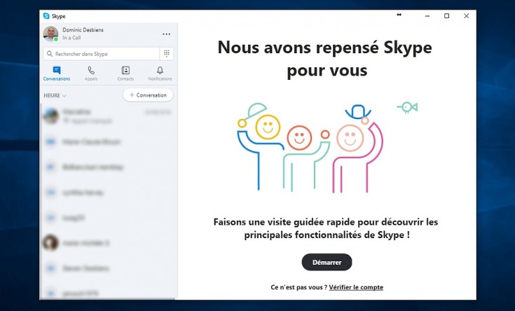 L'interface de Skype 8 sur ordinateur