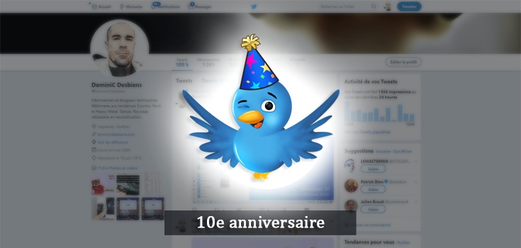 10e anniversaire sur Twitter