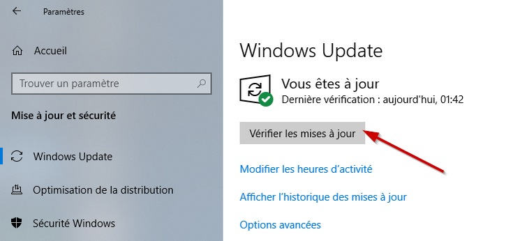 Vérifier mise à jour Windows 10