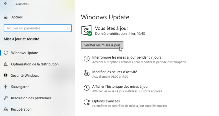 Vérifier les mises à jour Windows 10